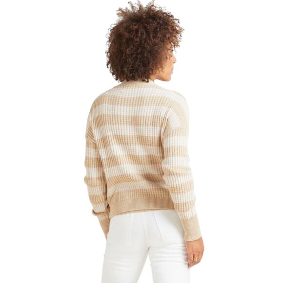 Evereve Oatmeal Striped Tan Kiki Cardigan Sweater - Picture 3 of 12